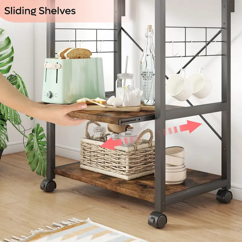 Kitchen Bakers Rack with Storage Shelves &USB Outlets, Microwave Oven Stand Kitchen Shelf Organizer