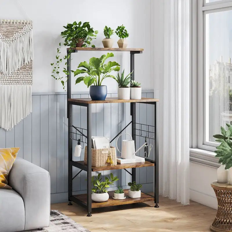 Kitchen Bakers Rack with Storage Shelves &USB Outlets, Microwave Oven Stand Kitchen Shelf Organizer