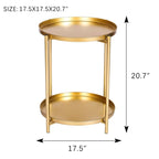 Adeco Side Table 2-Tier Metal Round End Table with Removable Tray - 17.5(D)x 17.5(W)x 20.7(H)