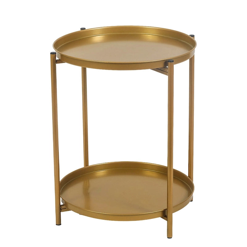 Adeco Side Table 2-Tier Metal Round End Table with Removable Tray - 17.5(D)x 17.5(W)x 20.7(H)