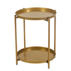 Adeco Side Table 2-Tier Metal Round End Table with Removable Tray - 17.5(D)x 17.5(W)x 20.7(H)