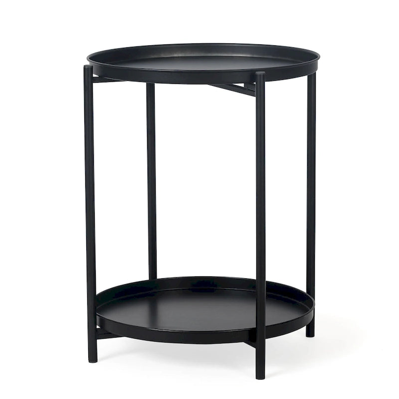 Adeco Side Table 2-Tier Metal Round End Table with Removable Tray - 17.5(D)x 17.5(W)x 20.7(H)