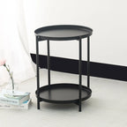 Adeco Side Table 2-Tier Metal Round End Table with Removable Tray - 17.5(D)x 17.5(W)x 20.7(H)