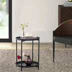 Adeco Side Table 2-Tier Metal Round End Table with Removable Tray - 17.5(D)x 17.5(W)x 20.7(H)