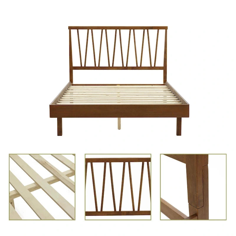 Wood V-Open Panel Headboard and Frame Platform Bed Set, Queen