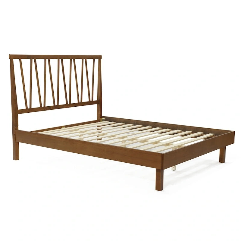 Wood V-Open Panel Headboard and Frame Platform Bed Set, Queen
