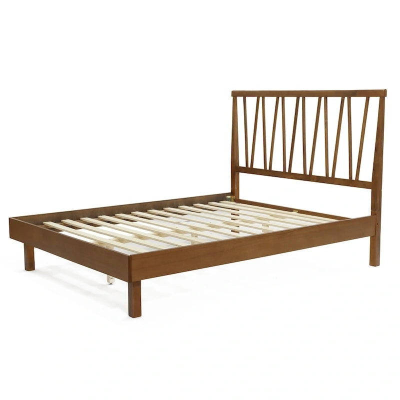 Wood V-Open Panel Headboard and Frame Platform Bed Set, Queen