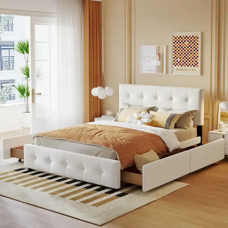 Platform Bed with Classic Headboard and 4 Drawers
