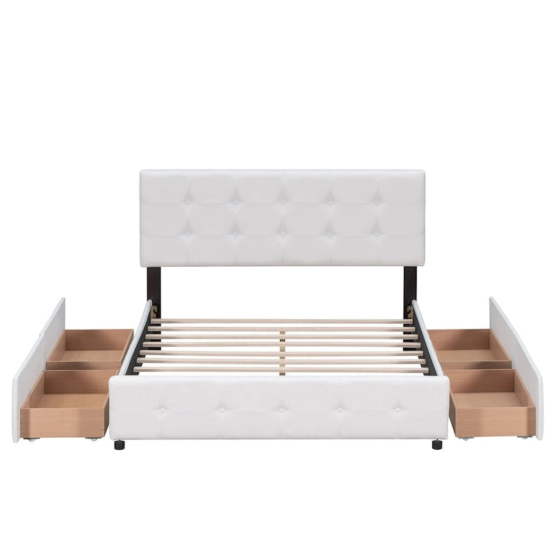 Platform Bed with Classic Headboard and 4 Drawers