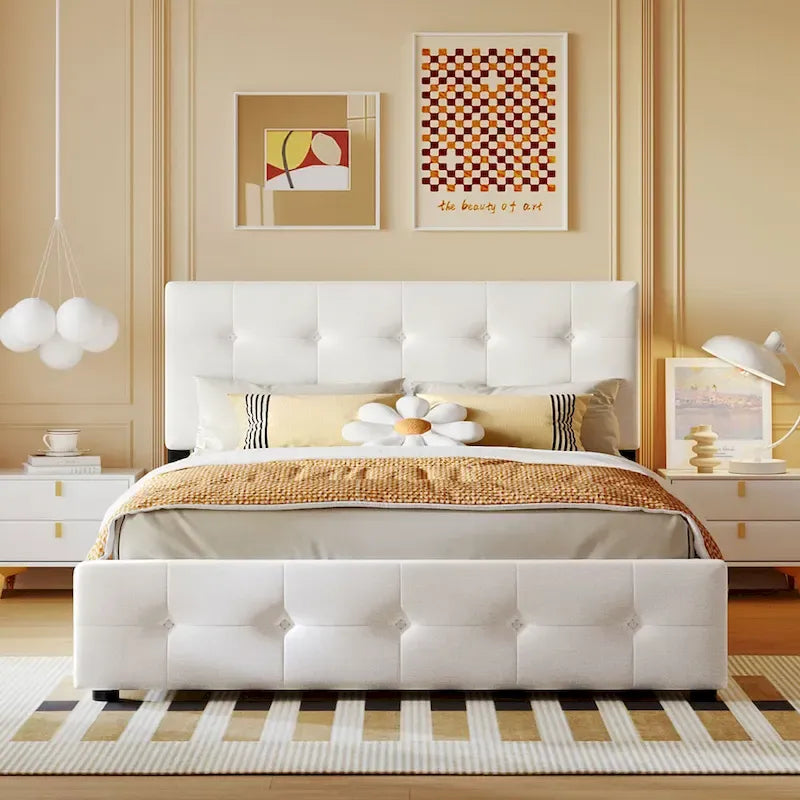 Platform Bed with Classic Headboard and 4 Drawers