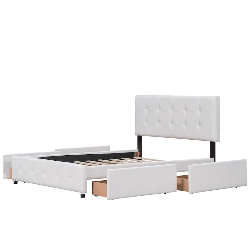 Platform Bed with Classic Headboard and 4 Drawers
