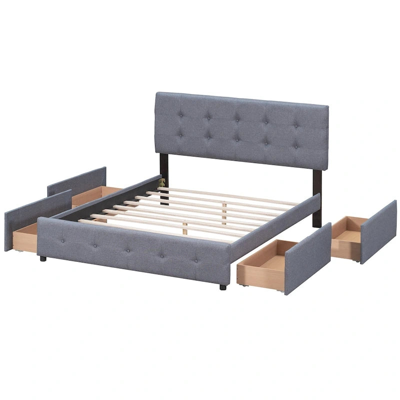 Platform Bed with Classic Headboard and 4 Drawers