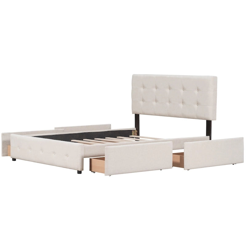Platform Bed with Classic Headboard and 4 Drawers