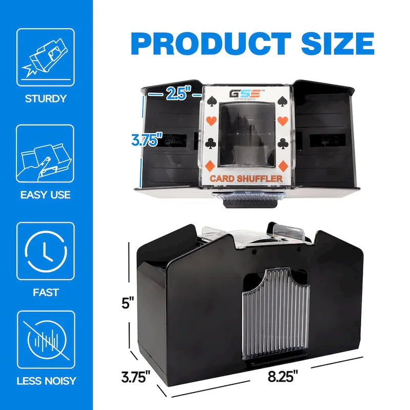 GSE 4-Deck Casino Automatic Card Shuffler, AC/DC-Power/Battery-Operated Electric Shuffler Machine for Card Games - Black