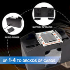 GSE 4-Deck Casino Automatic Card Shuffler, AC/DC-Power/Battery-Operated Electric Shuffler Machine for Card Games - Black