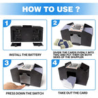 GSE 4-Deck Casino Automatic Card Shuffler, AC/DC-Power/Battery-Operated Electric Shuffler Machine for Card Games - Black