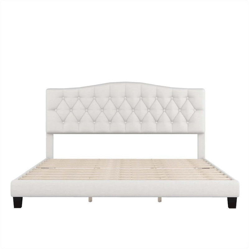 Upholstered Bed with Saddle Curved Headboard King