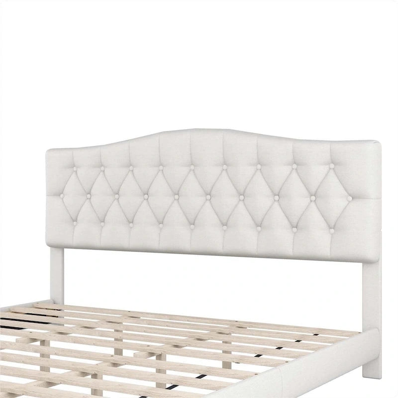Upholstered Bed with Saddle Curved Headboard King