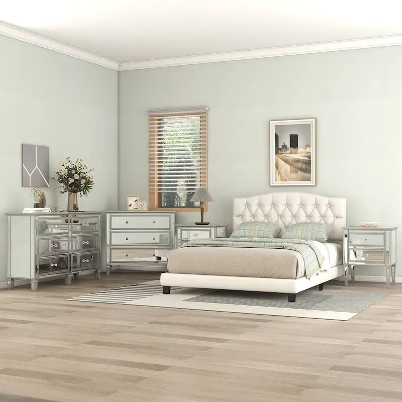 Upholstered Bed with Saddle Curved Headboard King