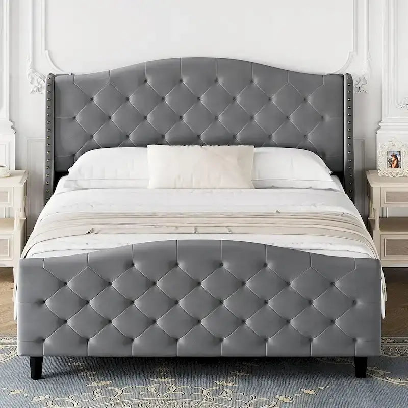 Tufted Upholstered Platform with Headboard and Footboard