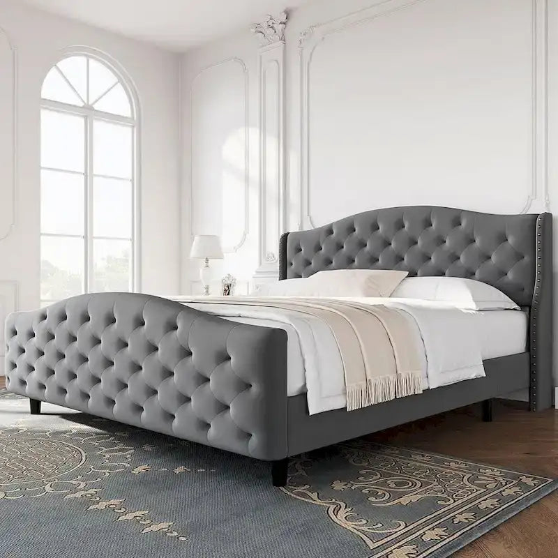 Tufted Upholstered Platform with Headboard and Footboard