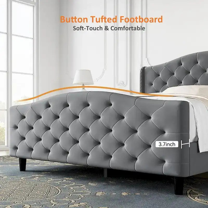 Tufted Upholstered Platform with Headboard and Footboard