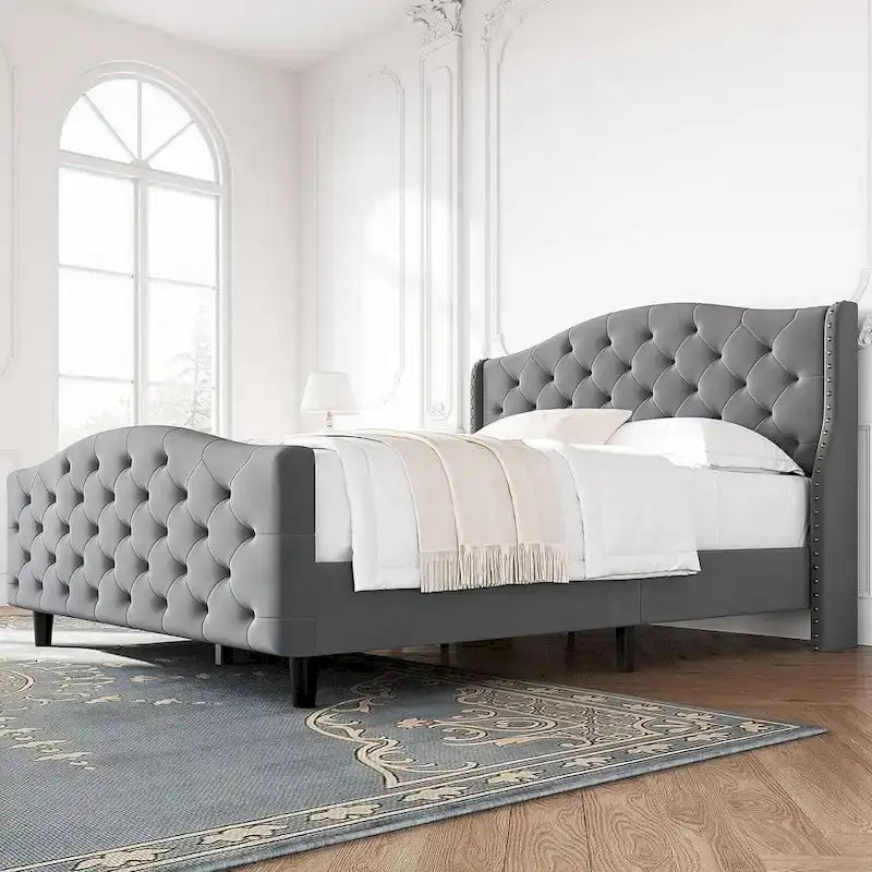 Tufted Upholstered Platform with Headboard and Footboard