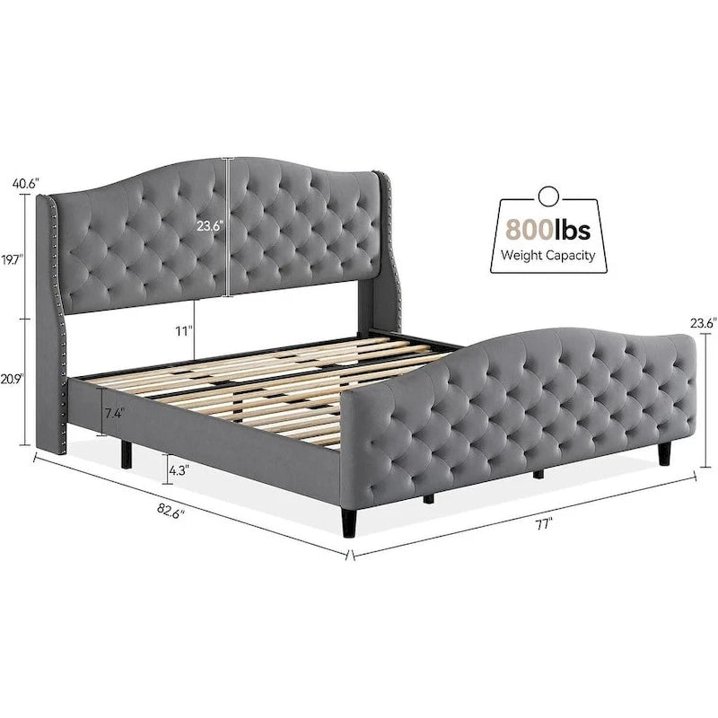 Tufted Upholstered Platform with Headboard and Footboard