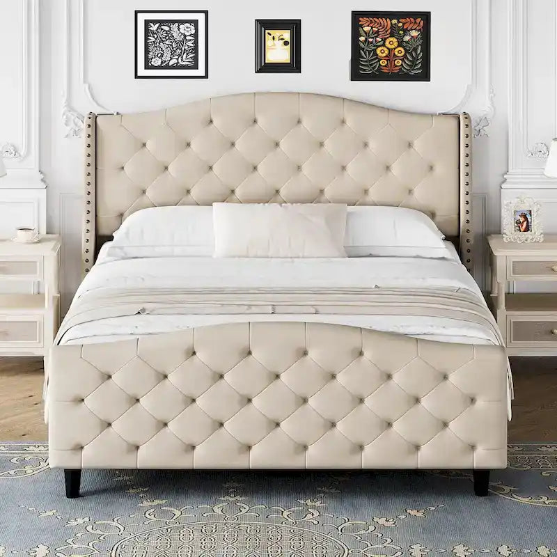 Tufted Upholstered Platform with Headboard and Footboard