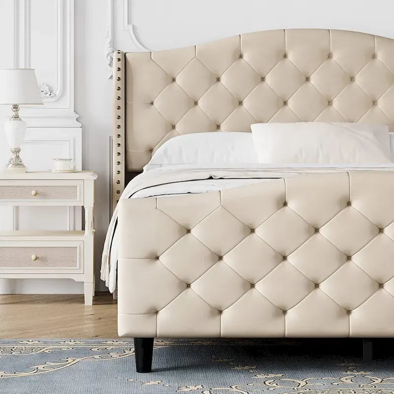 Tufted Upholstered Platform with Headboard and Footboard
