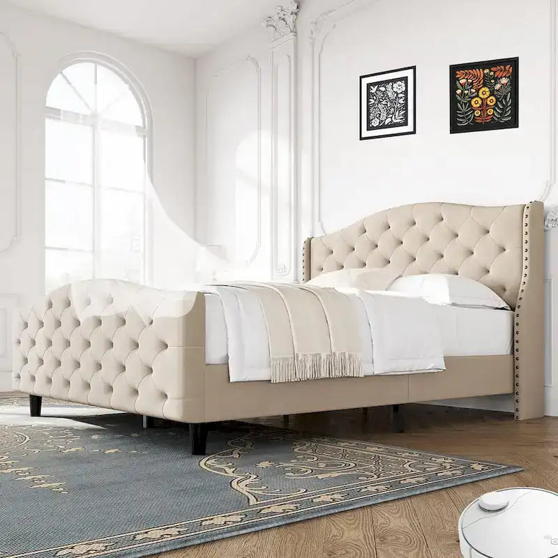 Tufted Upholstered Platform with Headboard and Footboard