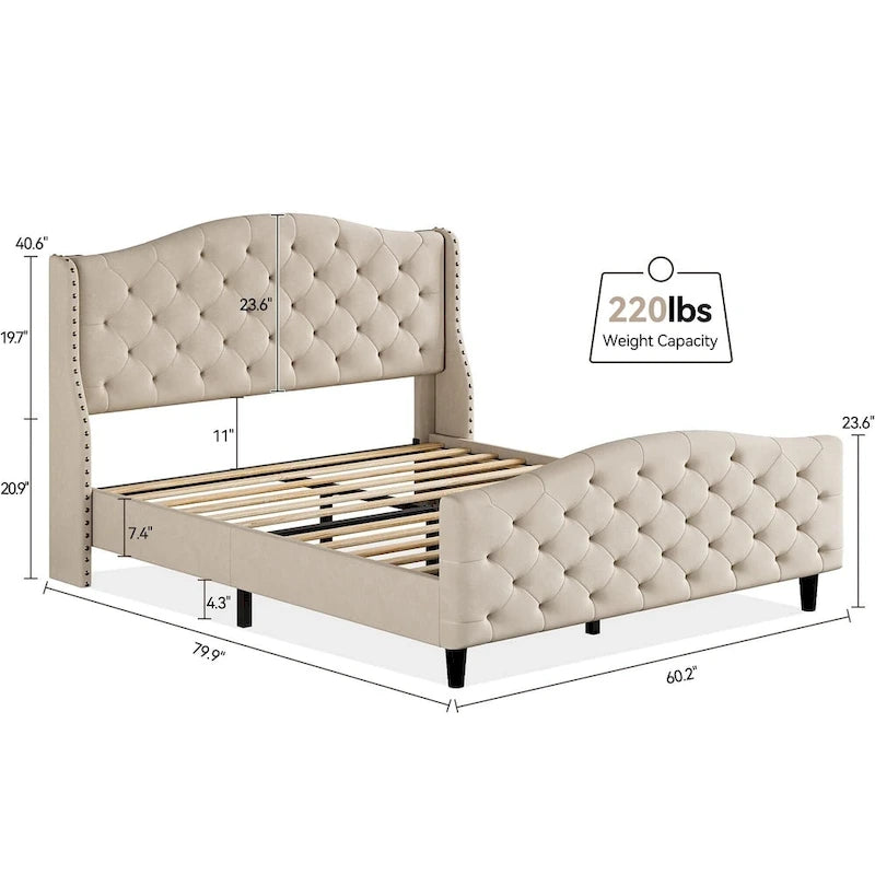 Tufted Upholstered Platform with Headboard and Footboard
