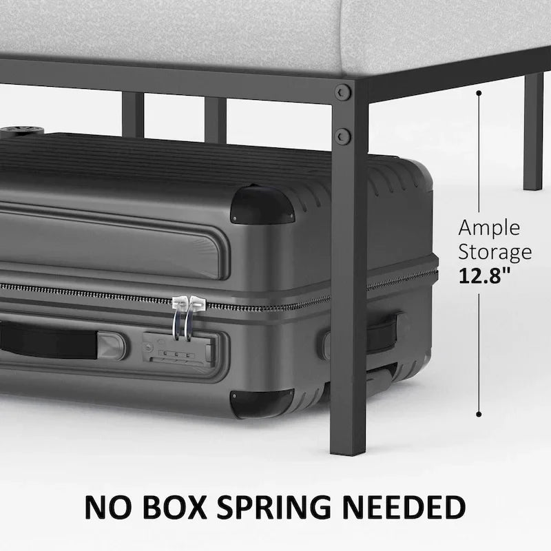 14 Inch Metal Bed Frame with Storage Platform, No Box Spring Needed, Load Up to 500Lbs