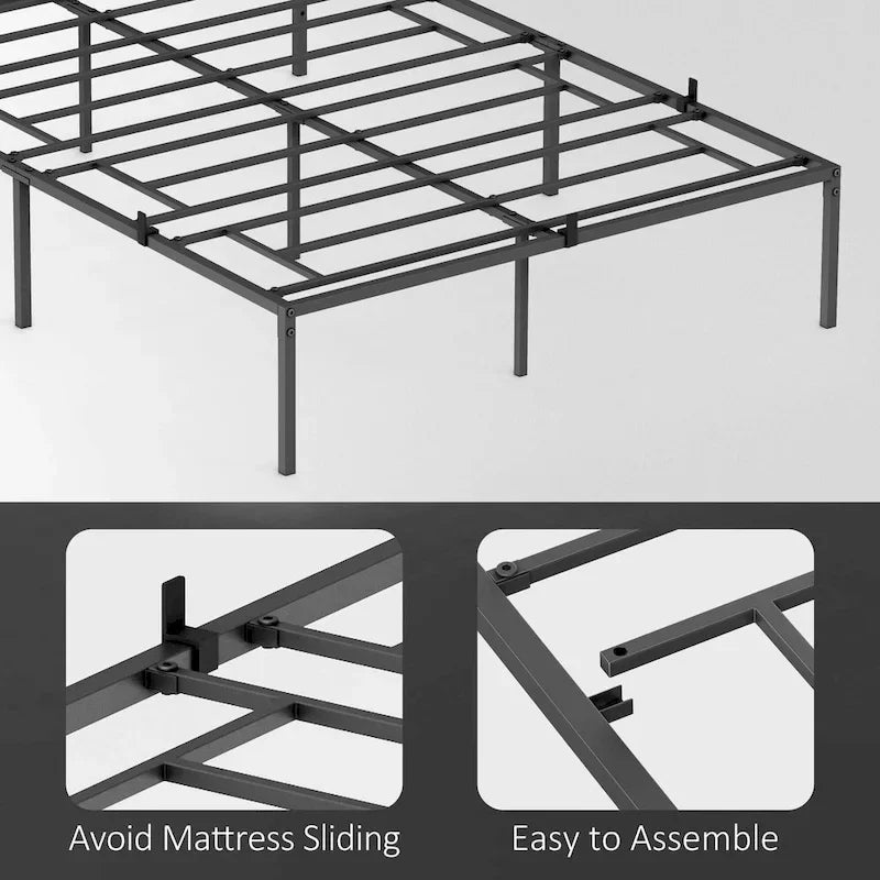 14 Inch Metal Bed Frame with Storage Platform, No Box Spring Needed, Load Up to 500Lbs