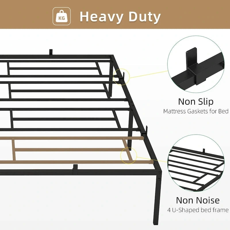 14 Inch Metal Bed Frame with Storage Platform, No Box Spring Needed, Load Up to 500Lbs