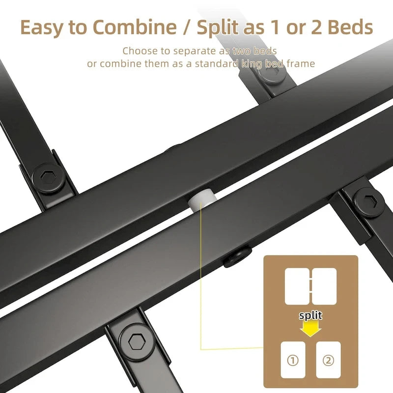 14 Inch Metal Bed Frame with Storage Platform, No Box Spring Needed, Load Up to 500Lbs