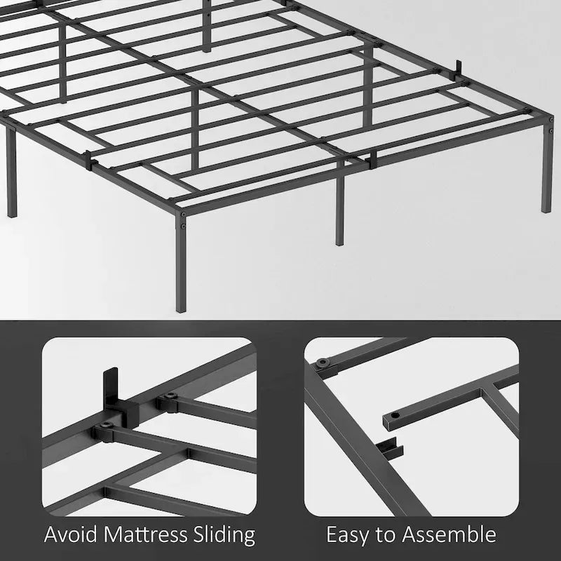 14 Inch Metal Bed Frame with Storage Platform, No Box Spring Needed, Load Up to 500Lbs