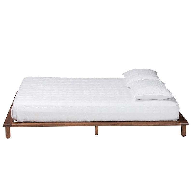 Alivia Mid-Century Modern Walnut Brown Finished Wood Bed Frame