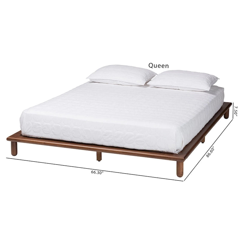 Alivia Mid-Century Modern Walnut Brown Finished Wood Bed Frame