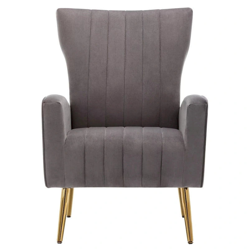 Velvet Comfy Accent Chair Cozy Arm Chair with Wingback and Gold Metal Legs