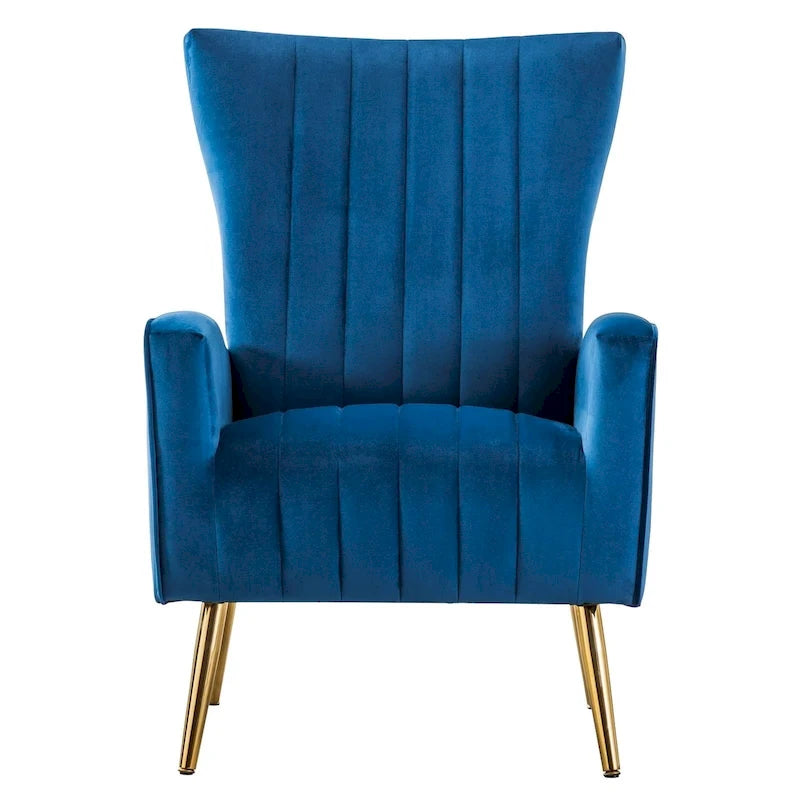 Velvet Comfy Accent Chair Cozy Arm Chair with Wingback and Gold Metal Legs