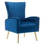 Velvet Comfy Accent Chair Cozy Arm Chair with Wingback and Gold Metal Legs