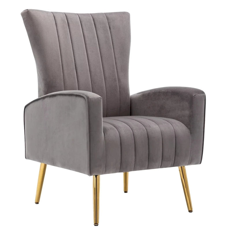 Velvet Comfy Accent Chair Cozy Arm Chair with Wingback and Gold Metal Legs