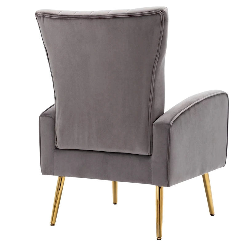 Velvet Comfy Accent Chair Cozy Arm Chair with Wingback and Gold Metal Legs