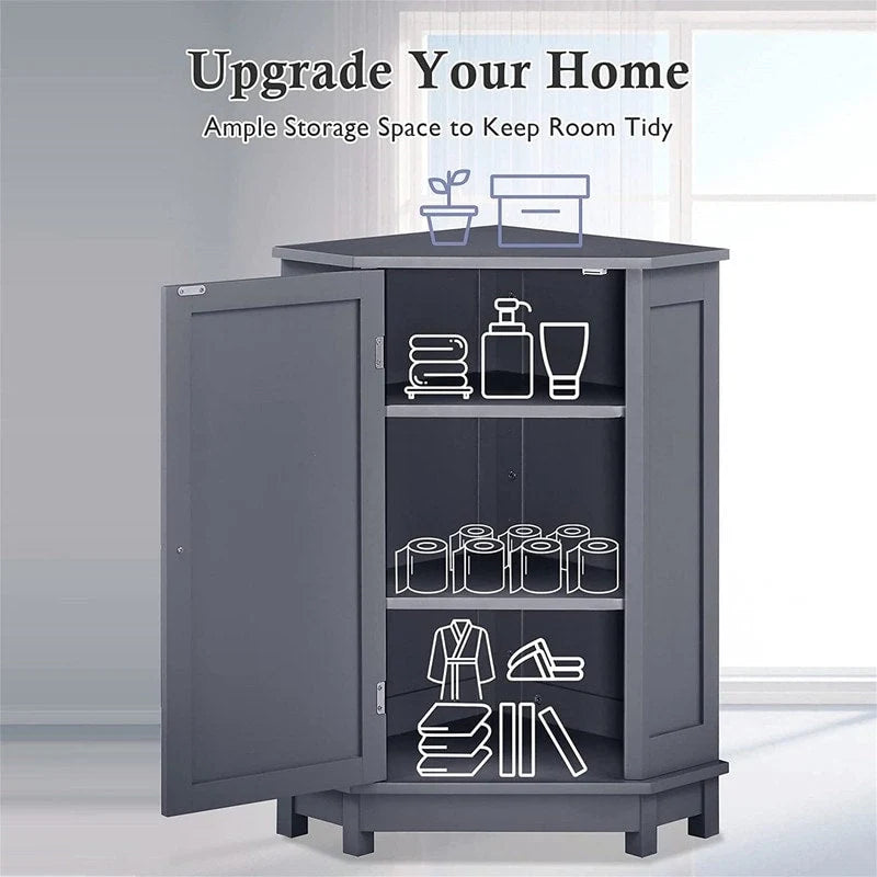 Bathroom Storage Cabinet with Adjustable Shelves,Free Standing Corner Cabinet with Single Door,Freestanding Floor Cabinet