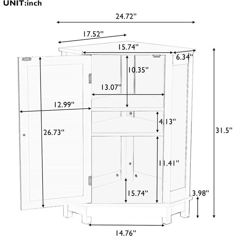 Bathroom Storage Cabinet with Adjustable Shelves,Free Standing Corner Cabinet with Single Door,Freestanding Floor Cabinet