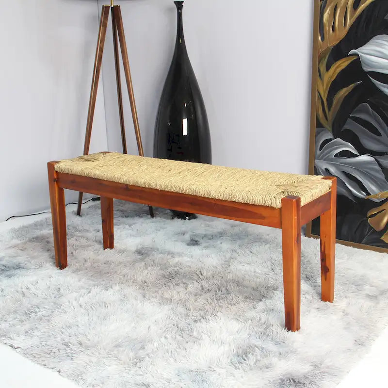 M4H Nessie Solid Wood Natural Seagrass Indoor Bench