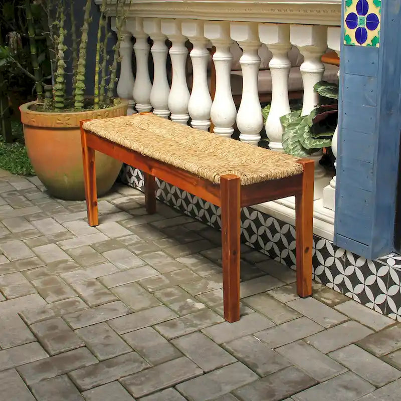 M4H Nessie Solid Wood Natural Seagrass Indoor Bench
