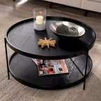 SEI Furniture Vaquero Mid Century Modern Round Wood Grain Two Tier Coffee Table