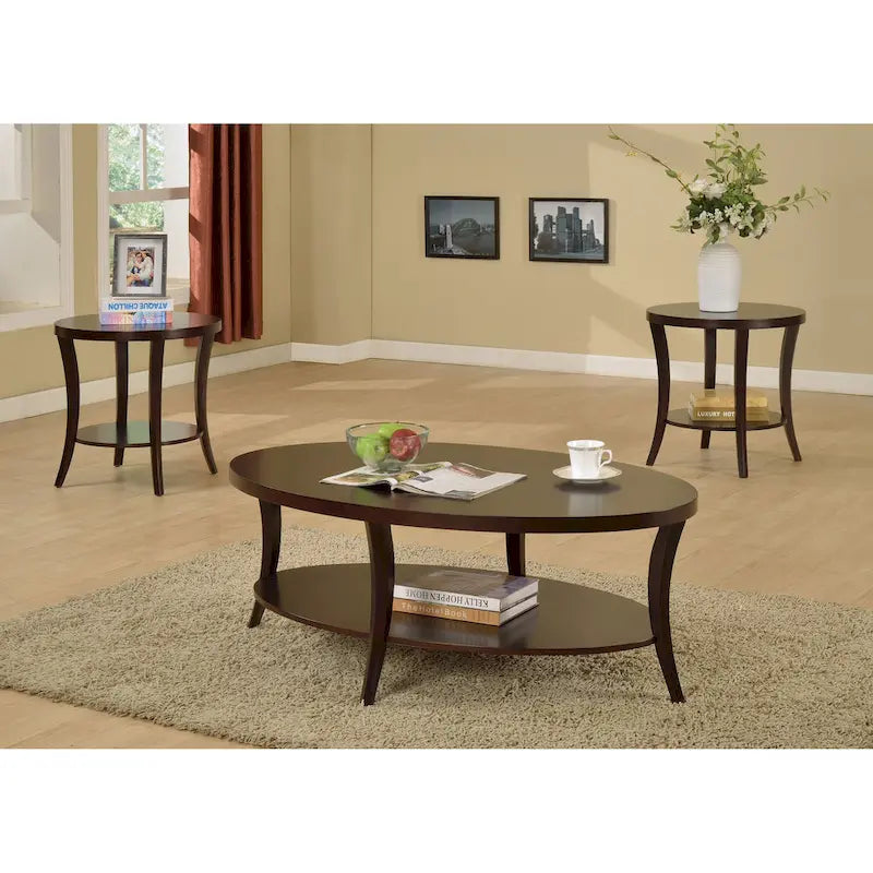 Perth Espresso Round End Table with Shelf